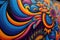 close-up of colorful graffiti mural featuring intricate patterns and designs