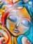 Close-up on colorful graffitti illustration representing a young girl face