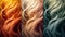 Close-up of colorful hair strands studio shot, beauty and fashion concept. Macro shot of dyed strands hair in vivid colors, top