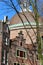 Close-up on colorful heritage buildings with gable rooftops, located on Kattengat street in Amsterdam, Netherlands