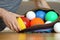 Close up of colorful juggling balls in a bag