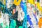 Close up of colorful messy painted urban wall texture