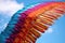 close-up of colorful paraglider wing in flight