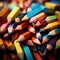 Close up colorful pencils background, macro shot of sharpeners