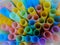 Close up on colorful plastic straws