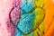 Close up of a Colorful Rainbow Concha Mexican Pastry with a Heart Shape for LGBT Valentines.