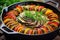 close-up of a colorful ratatouille in a cast-iron pan