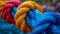 A close up of colorful ropes on a dock