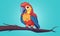 Close up of Colorful Scarlet Macaw Parrot Sitting Branch on Sky Blue