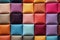 Close-up of a colorful set of fabric swathes arranged in a squared tile order
