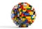 Close-up of a colorful sphere made of toy bricks