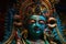 close-up of colorful statue of hindu deity in temple