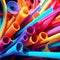 A close up of colorful straws