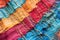 close-up of colorful tibetan prayer flag fabric