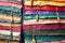 close-up of colorful tibetan prayer flags fabric