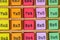 Close up of colorful wooden multiplication table cubes