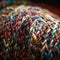 a close up of a colorful woven object on a table