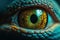 Close up of colourful lizard eye. A macro of a reptile multi colored eye. Generative AI