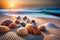 A close-up of colourful seashells glistening in the sunlight