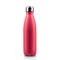 Close-up of colourful steel thermo water bottle of color of the year, 2023, Viva Magenta, isolated on white background.