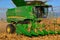 Close up of combine harvesting corn in North Dakota.