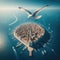 Close-up of a common seagull as it flies the through the sky