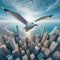 Close-up of a common seagull as it flies the through the sky