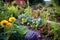 close-up of companion planting in a permaculture garden