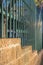 Close-up of a concrete block wall with painted green railings- Phoenix, Arizona