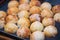 Close up of Cooking Takoyaki On Hot Pan, Japan street food market