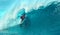 CLOSE UP: Cool surfer dude riding a giant barrel wave on a sunny summer day.