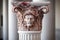 close-up of corinthian capital on a marble column inside a corporate office