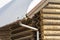 Close-up of corner of new wooden warm ecological cottage house r