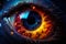 Close up of cosmic eye with nebula.AI generated