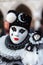 Close-up of a costume reveller poses during the Carnival in Venice, Italy