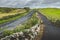 Close-up countryside Scottish roads. Islay island.