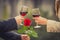 Close up of a couple drinking wine on valentines day