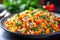 close-up of couscous salad with bright bell peppers