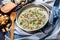 Close-up of Creamy roasted garlic cauliflower soup