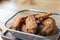 Close up crispy delicious hot Fried chicken wings in basket