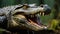 A close up of a crocodile with its mouth open. Generative AI.