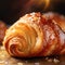 Close up of croissant pastry on a table, AI