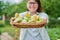 Close-up of crop of patisons in basket in hands of woman