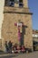 Close up of a cross in front a catholic church