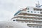 Close up of cruise ship liner docked in the port