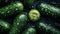 Close-up of cucumbers with water drops on dark background. Vegetable wallpaper