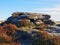 Close up of a Curbar Edge gritstone rock formation