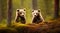 Close-up of cute brown bear cubs in the forest