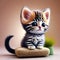 Close-up cute kittens sitting on the table,Generative AI