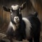 Close up of cute pygmy goat in barn, created using generative ai technology